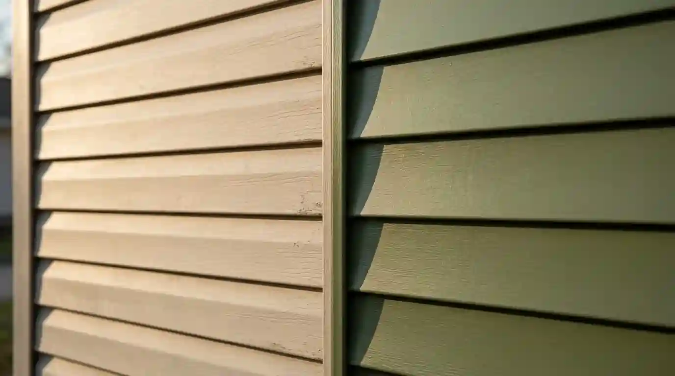 Vinyl siding panels before and after a new color