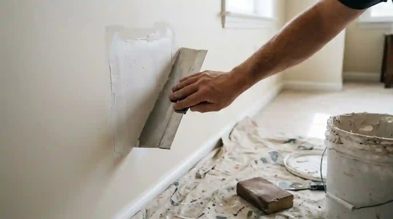 Botanical patterned wallpaper on a bedroom accent wall behind the bed