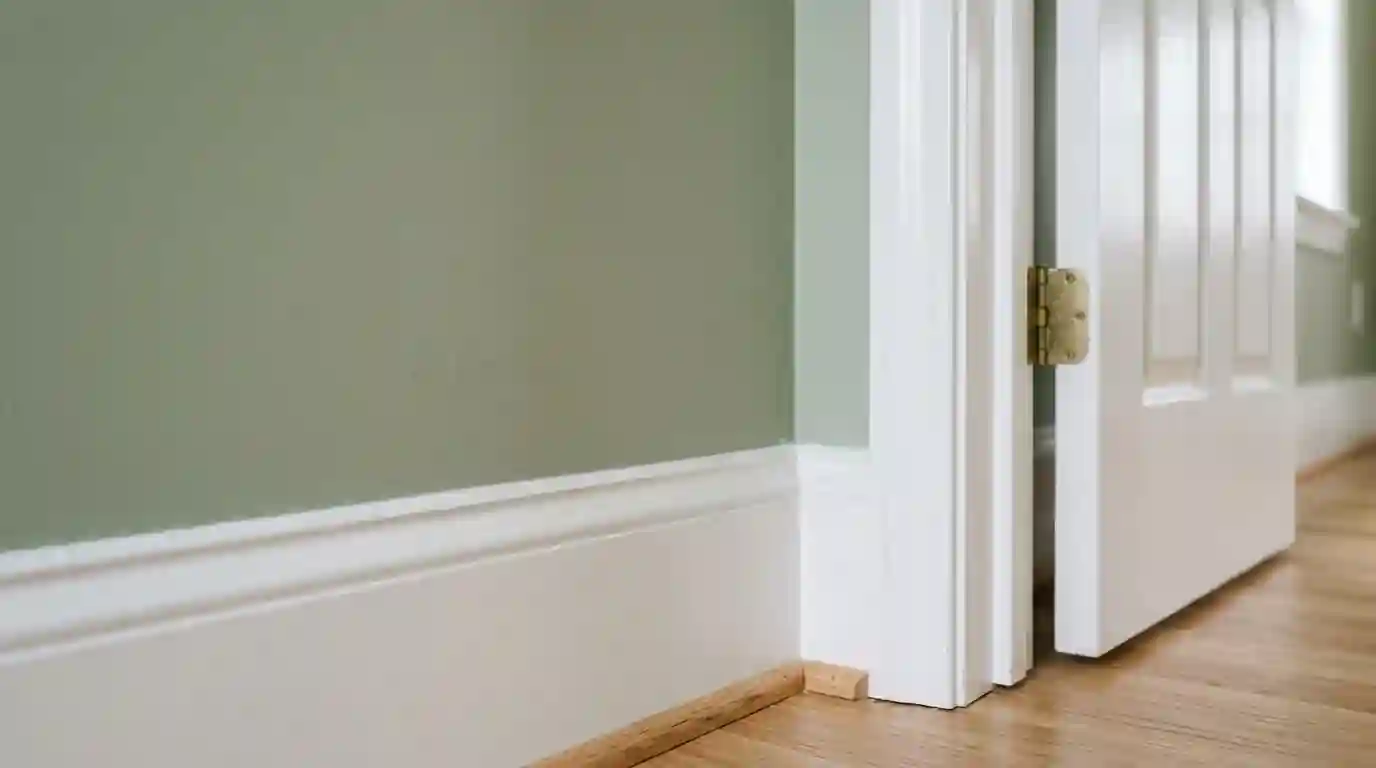 Eggshell bedroom wall meeting semi-gloss white trim
