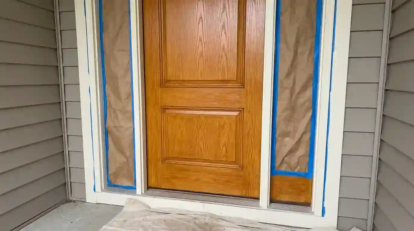 Fiberglass door with a new oak-toned gel stain finish