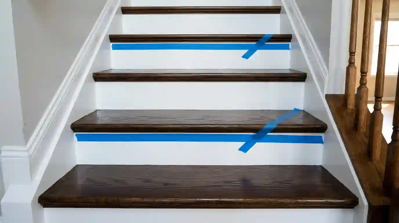 Dark stained treads with crisp white risers