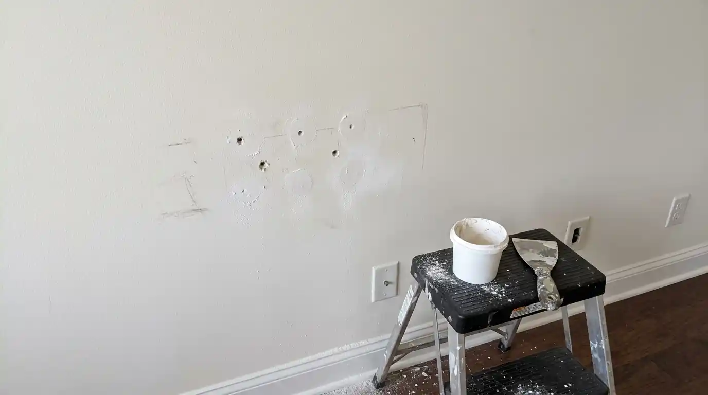 Filled anchor holes where a TV mount came off