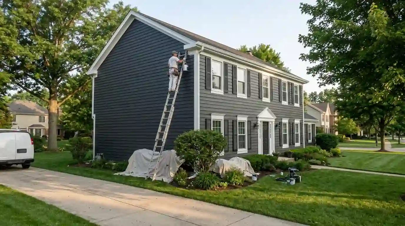 Cedar lap siding freshly stained a warm honey tone on a two-story home