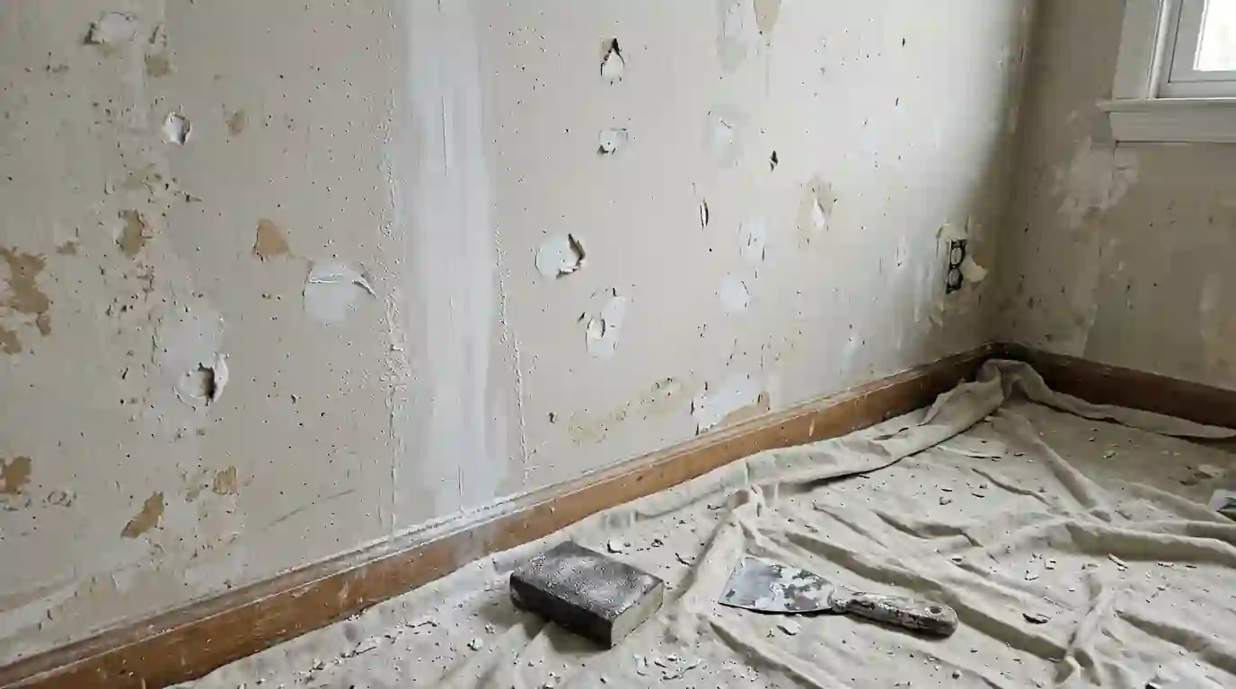 Gouges filled and sanded after wallpaper came off